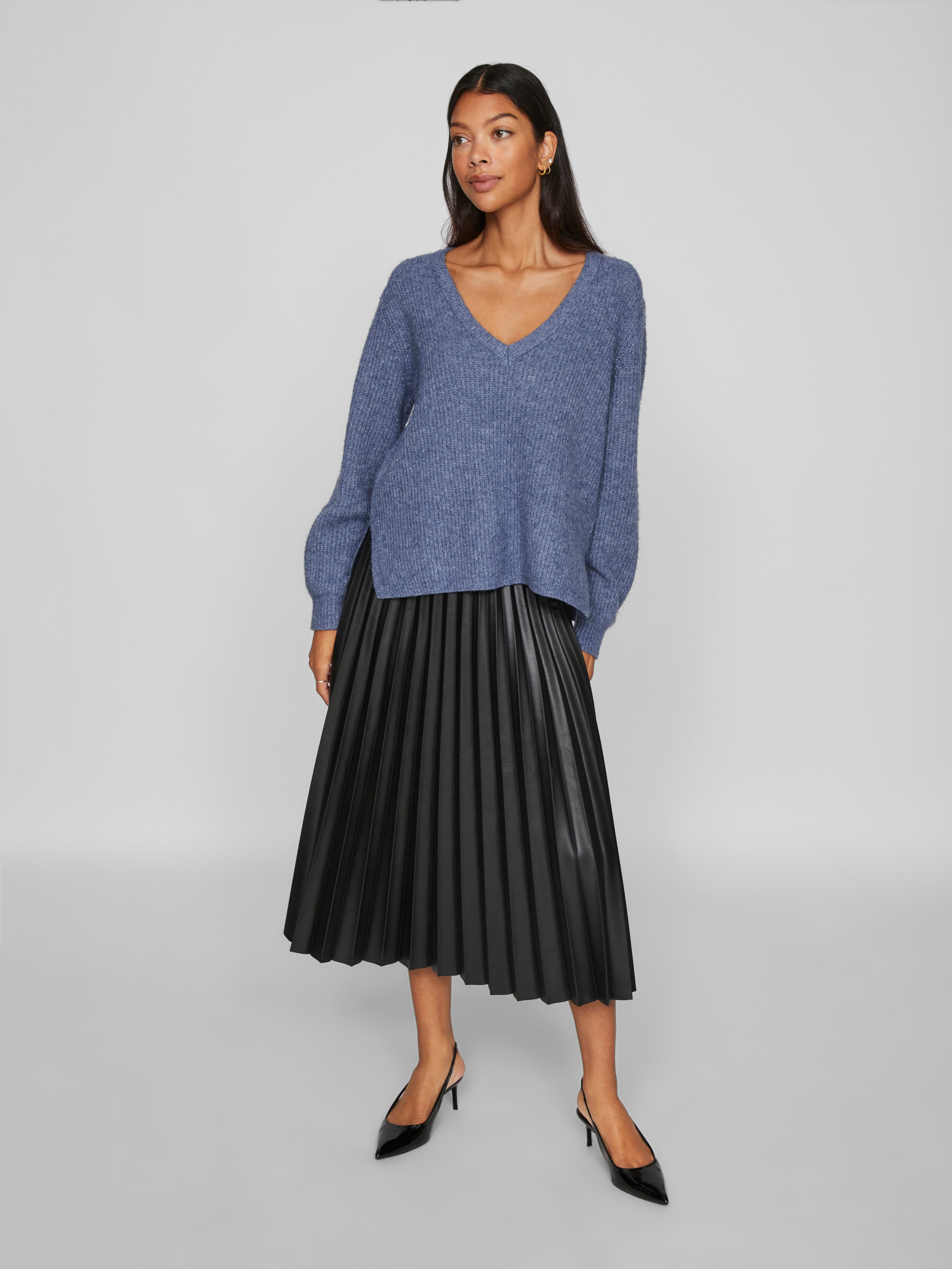 Vibeluna V-neck Rev L/S striktrøje - Bijou Blue